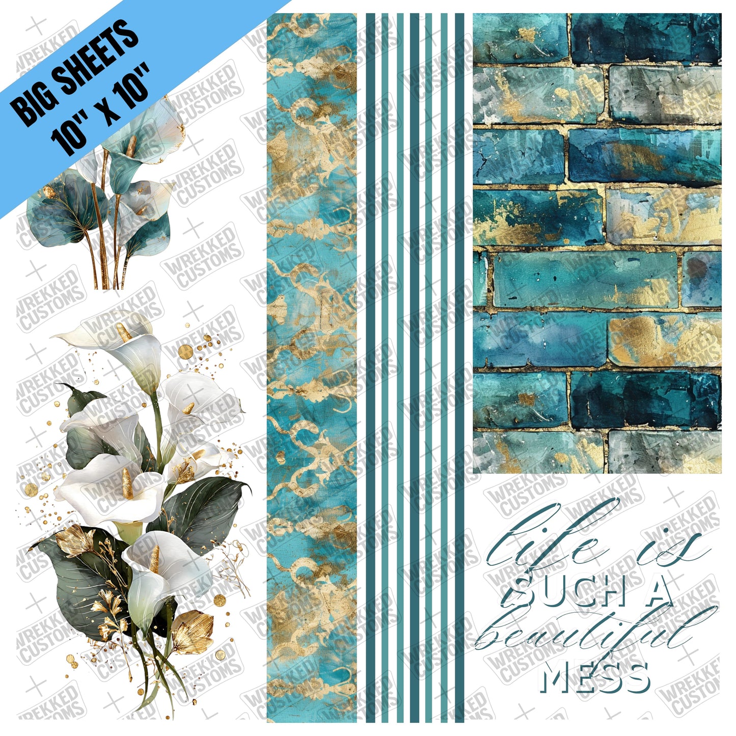 Teal & Gold w/Calla Lillies (10x10)