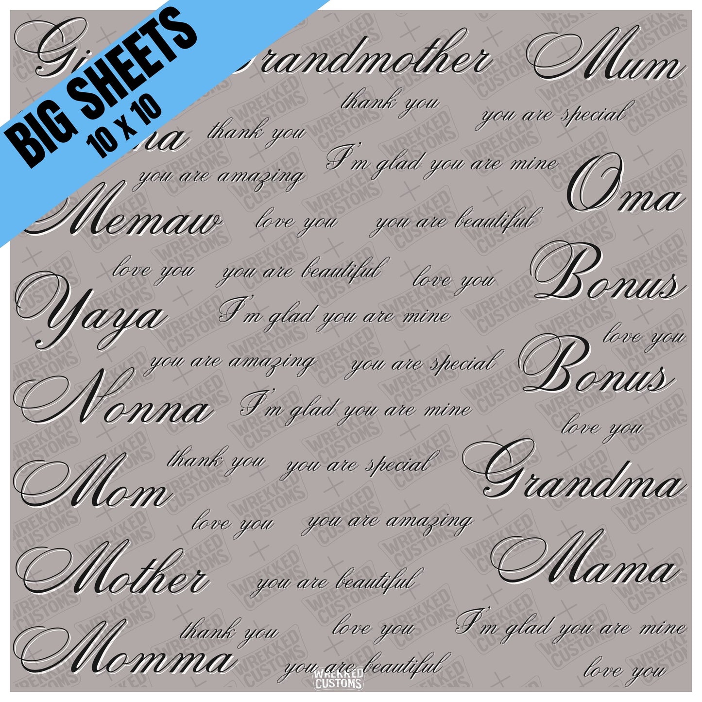 Mother Word Sheet - Black over Ivory (BS) Read Description