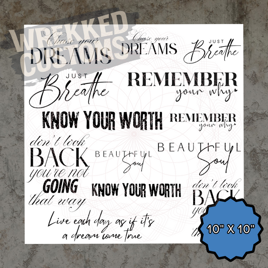 Saying Sheet #2- Black Words (10x10)