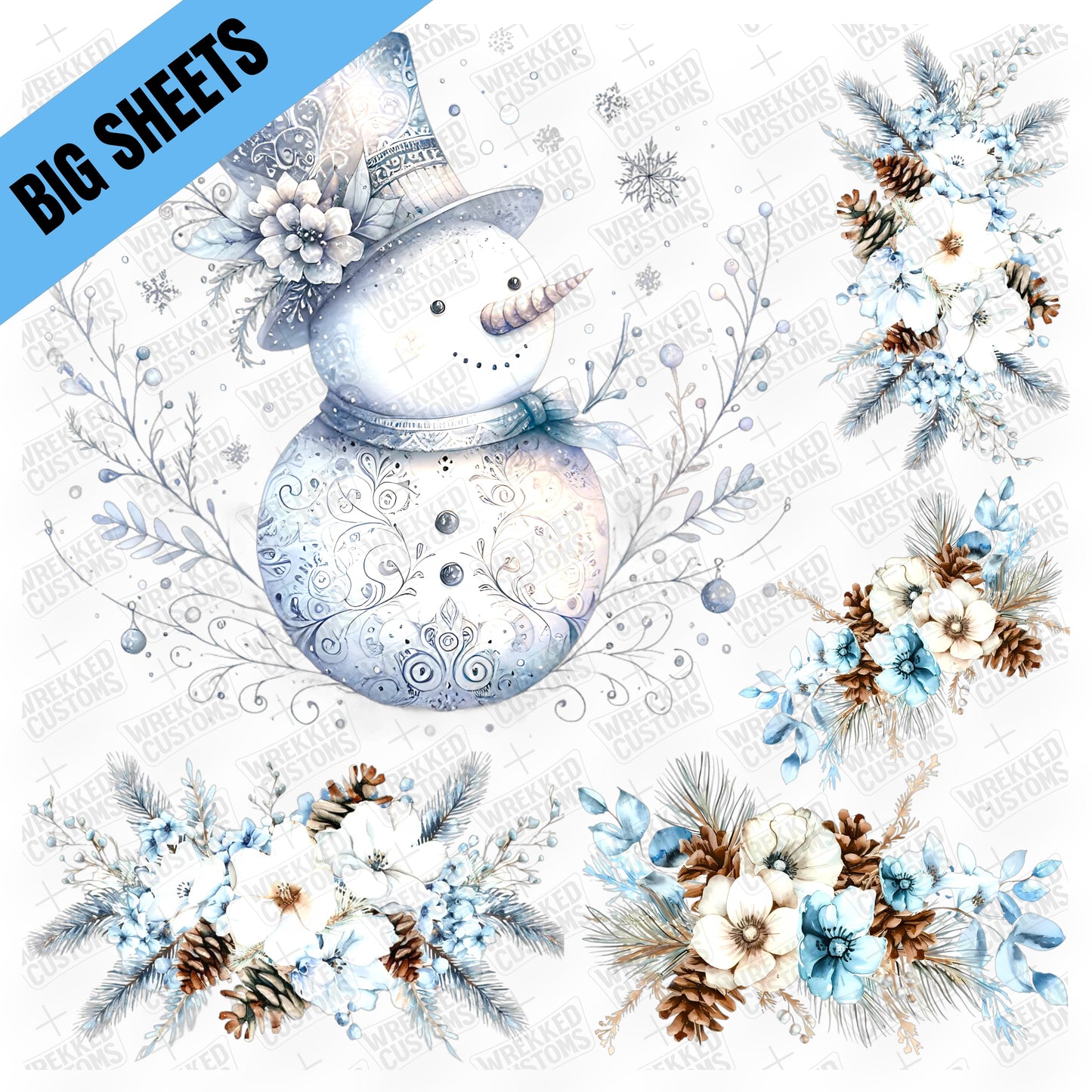 Elegant Snowman and Winter Floral (BS)
