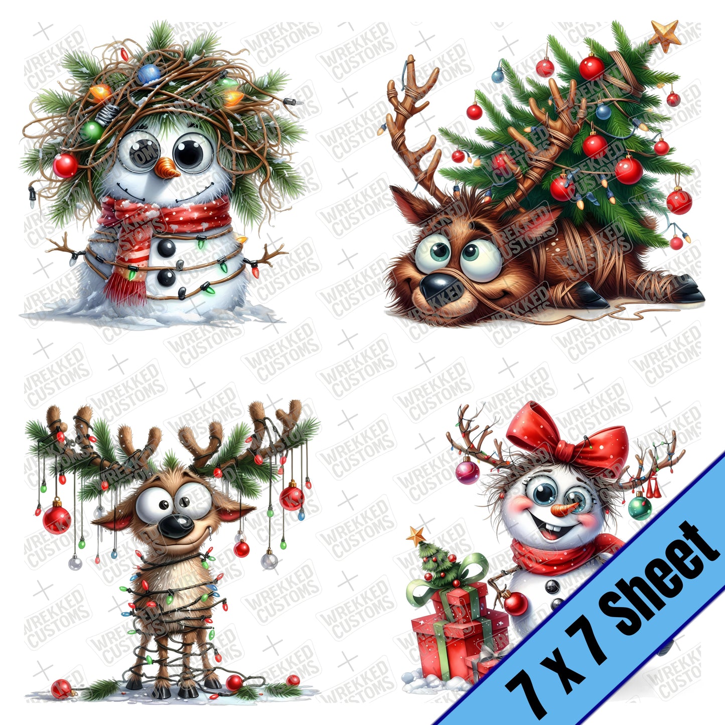 3" Crazy Snowmen & Reindeer (7x7)