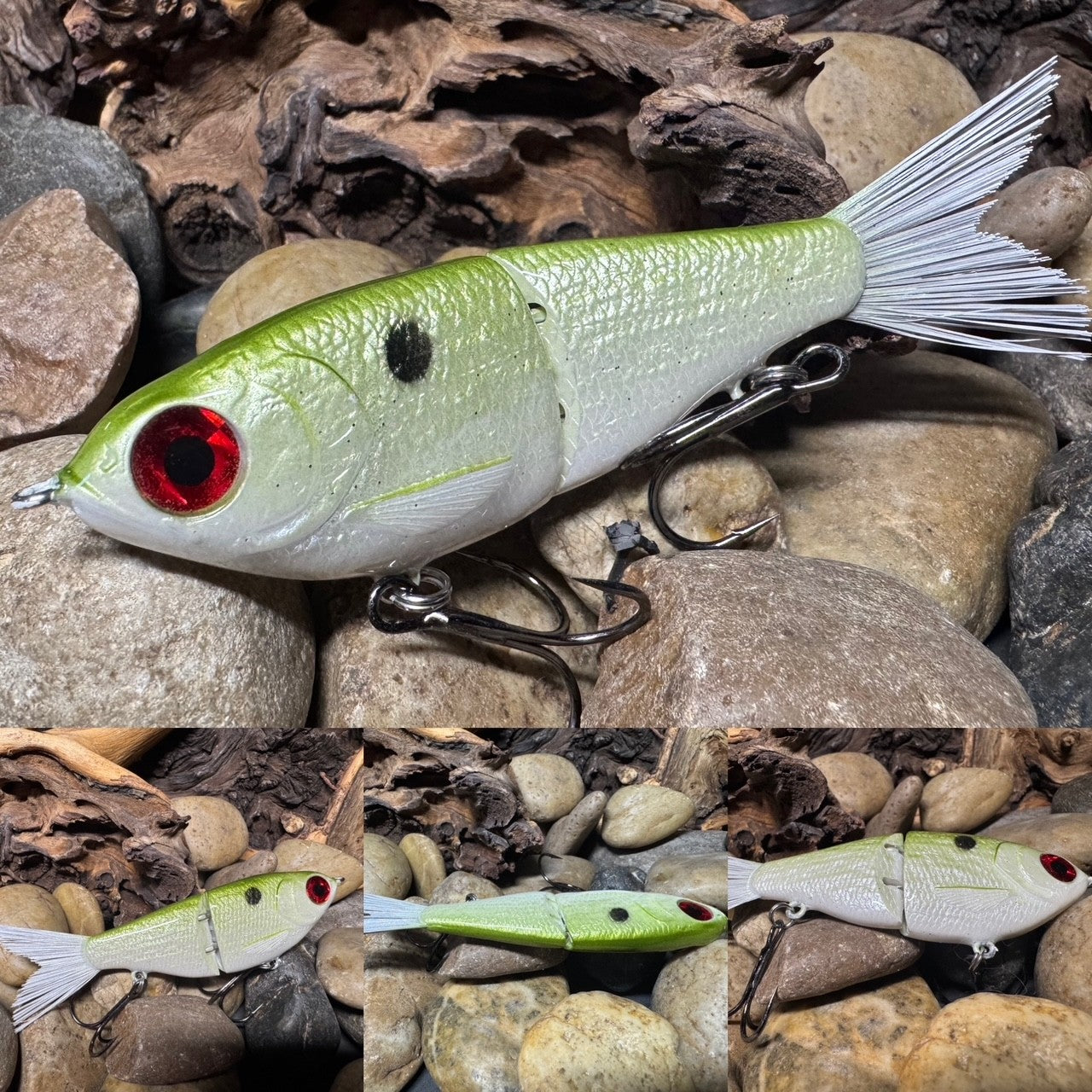 Swim Shad Jointed Glide Bait Pearl Chrome Green Pattern