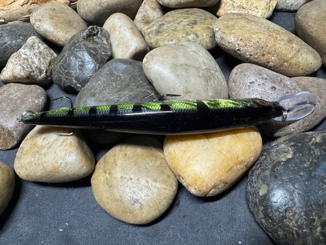 110+1 Green Sided Red Eye'd Black Foil Perch with Silver Belly Jerkbait(Limited Edition)
