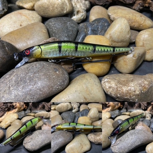 110 Chrome Green Perch with Holo Sides Jerkbait