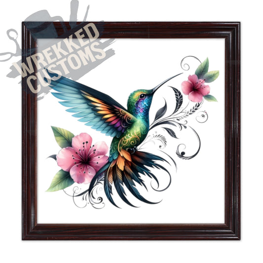 Blue Tip Hummingbird with Pink Floral