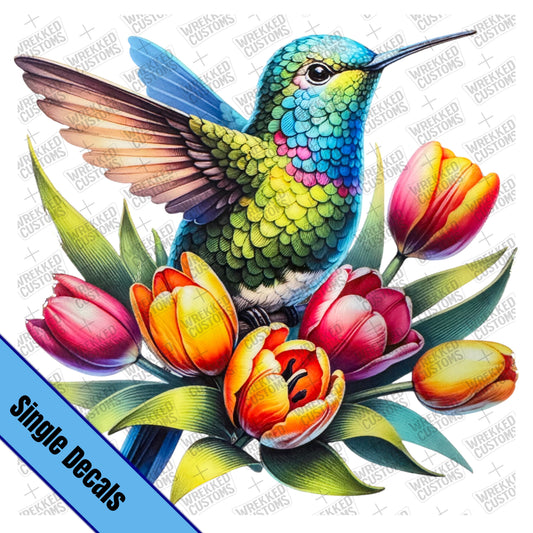 Hummingbird & Tulips