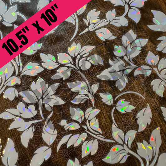 Fragmented Holographic White Leaf Pattern (BS)