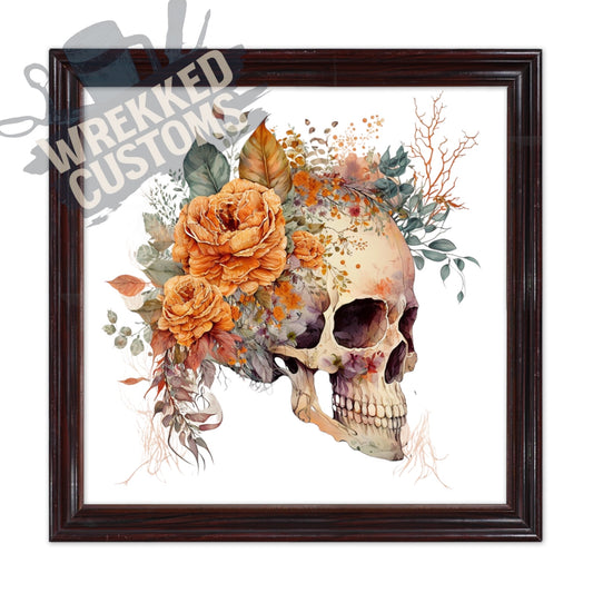 Skull with Orange Flowers