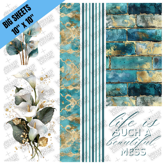 Teal & Gold w/Calla Lillies (10x10)