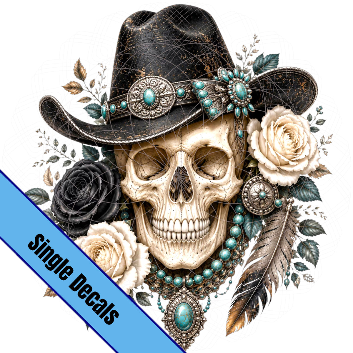 Skull with Turquoise, Black Hat, Western Style