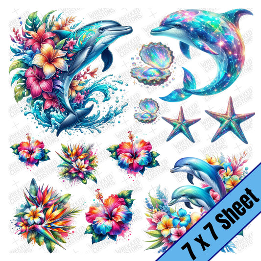 Tropical Dolphins Sheet (7x7)