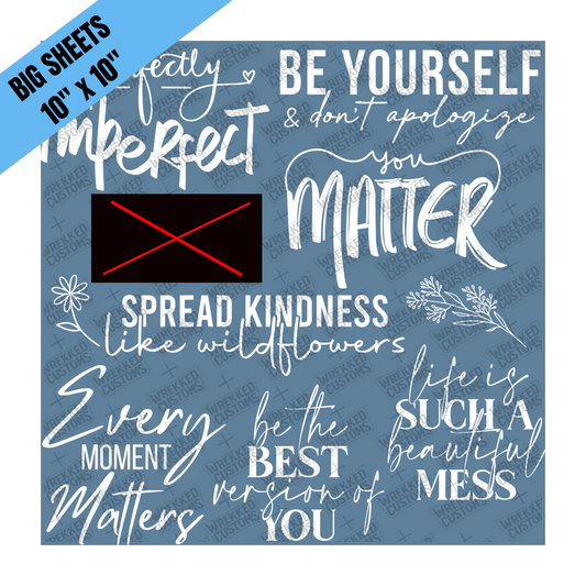 MISPRINT Saying Sheet #5 - White Words (10x10)
