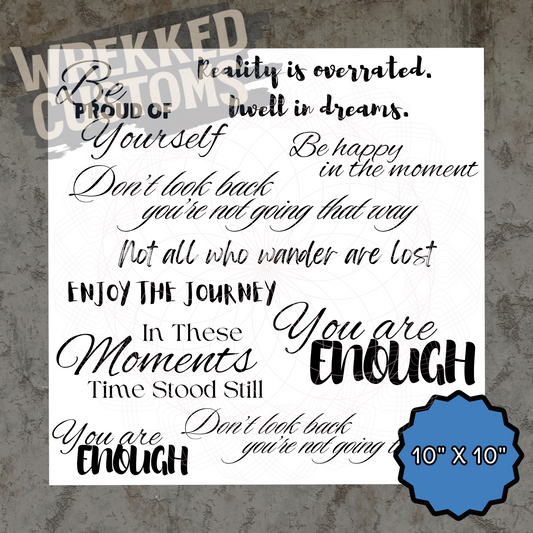 Saying Sheet #1 - Black Words (10x10)