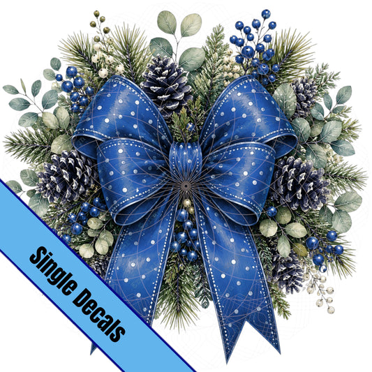 Blue Bow With Greenery