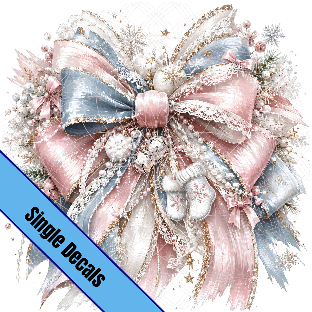 Wintery Bow, Pink, Blue