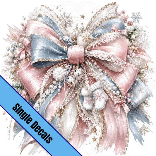 Wintery Bow, Pink, Blue
