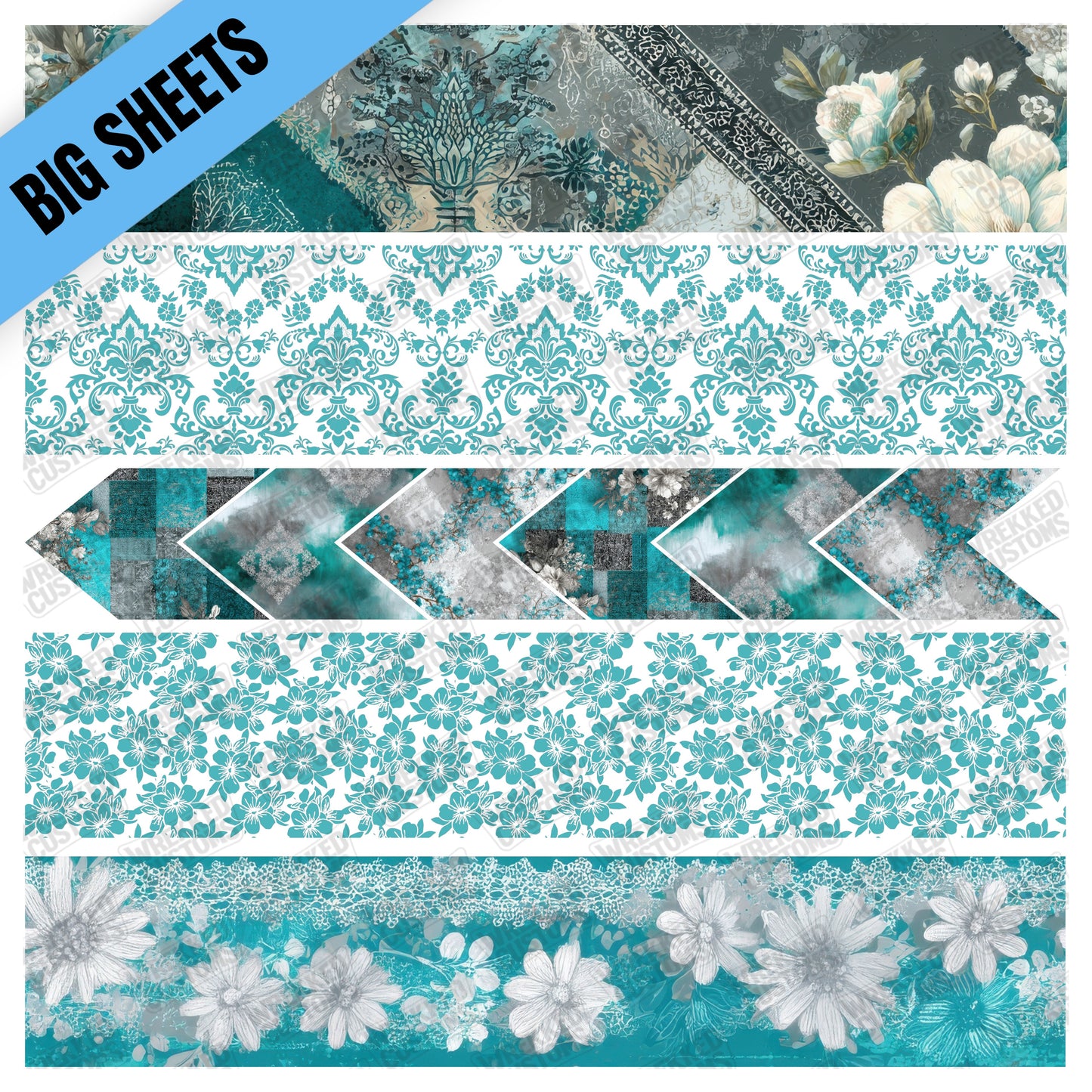 Teal Lace & Strips (10x10)