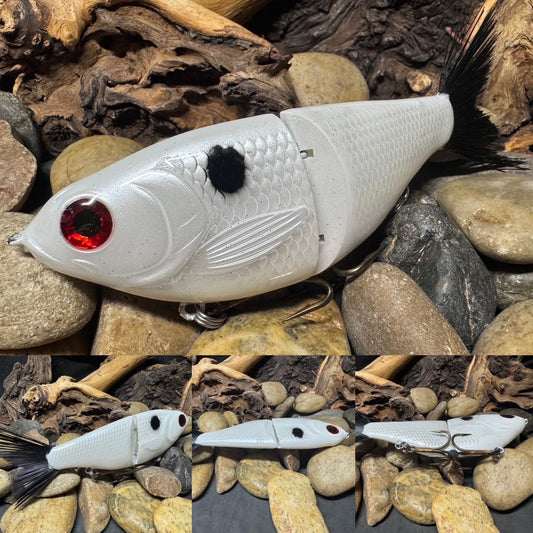 7" Fan Tail Glide Bait Pearl White Shad