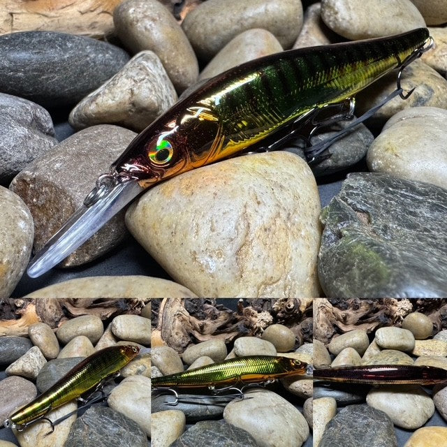 110+1 Green Sided Brown Barred Chrome Perch Jerkbait