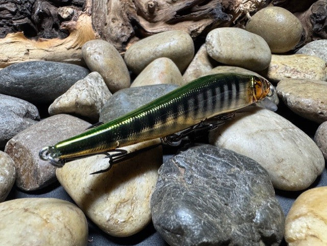 110 Green Back Black Barred Chrome Perch Jerkbait