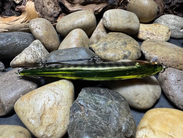 110 Green Back Black Barred Chrome Perch Jerkbait