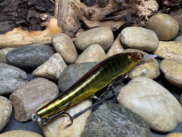 110+1 Green Sided Brown Barred Chrome Perch Jerkbait