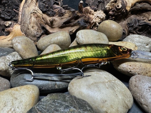 110+1 Green Sided Brown Barred Chrome Perch Jerkbait