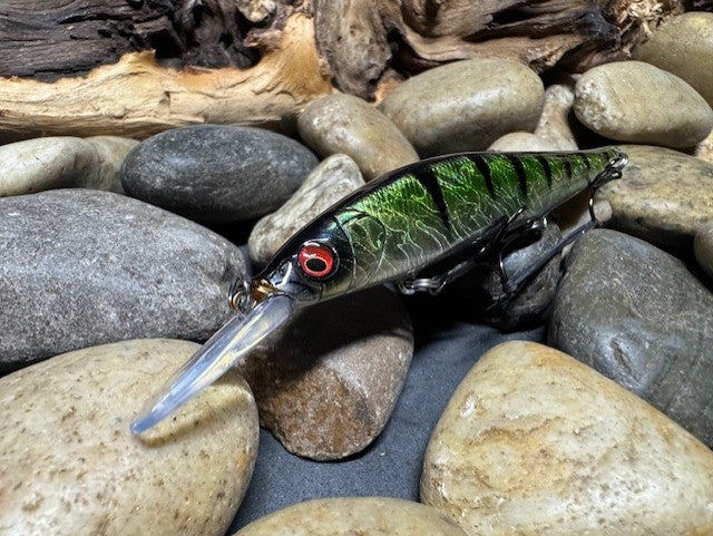 110+1 Green Sided Red Eye'd Black Foil Perch with Silver Belly Jerkbait(Limited Edition)