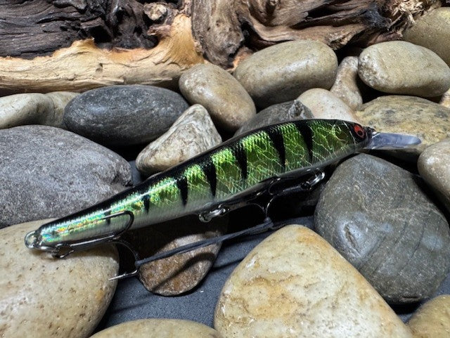 110+1 Green Sided Red Eye'd Black Foil Perch with Silver Belly Jerkbait(Limited Edition)