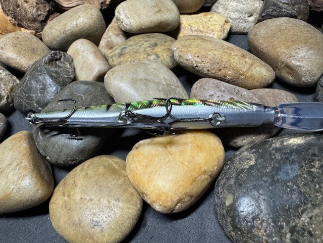 110+1 Green Sided Red Eye'd Black Foil Perch with Silver Belly Jerkbait(Limited Edition)