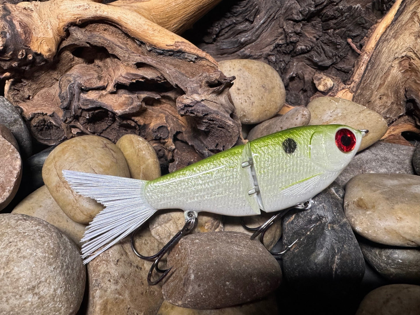 Swim Shad Jointed Glide Bait  Pearl Chrome Green Pattern