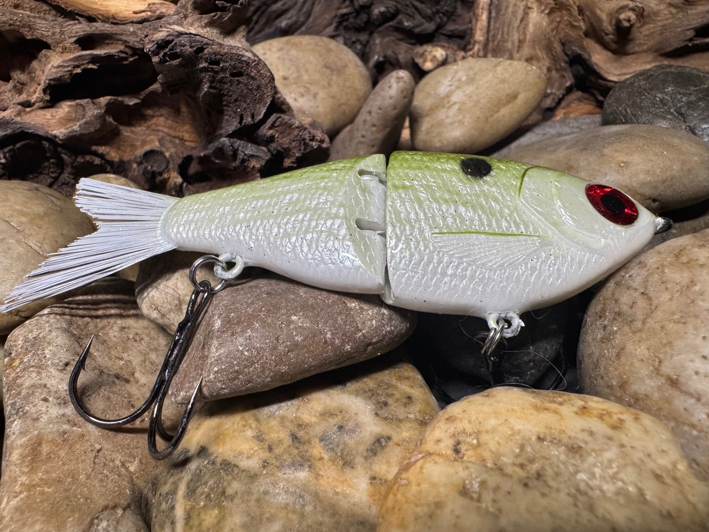 Swim Shad Jointed Glide Bait  Pearl Chrome Green Pattern