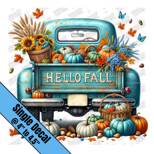 Teal Old Fashioned Fall Truck
